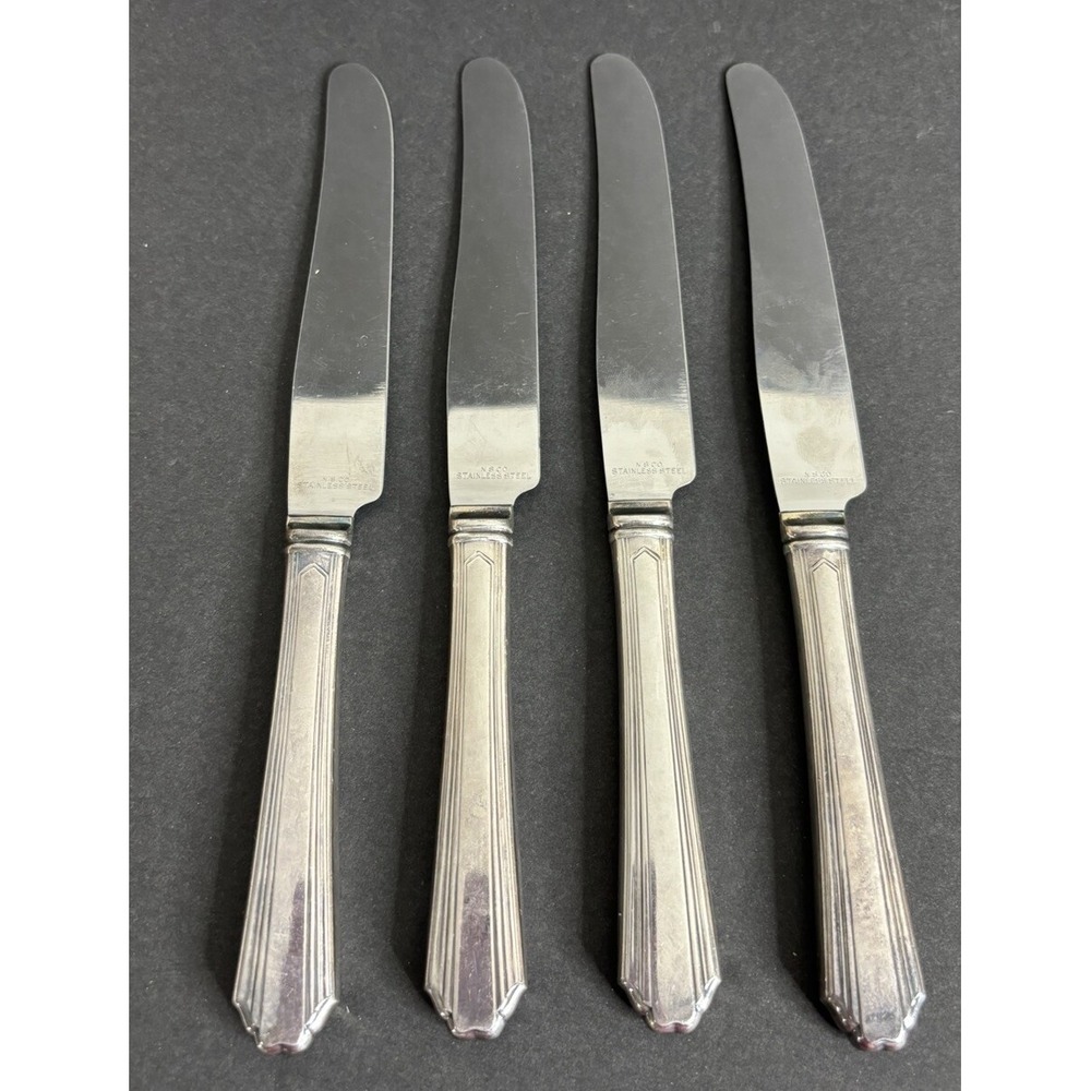 4 National Silver Co Lady Joan Dinner Knives 9 1/2" Knife Silverplate NSC